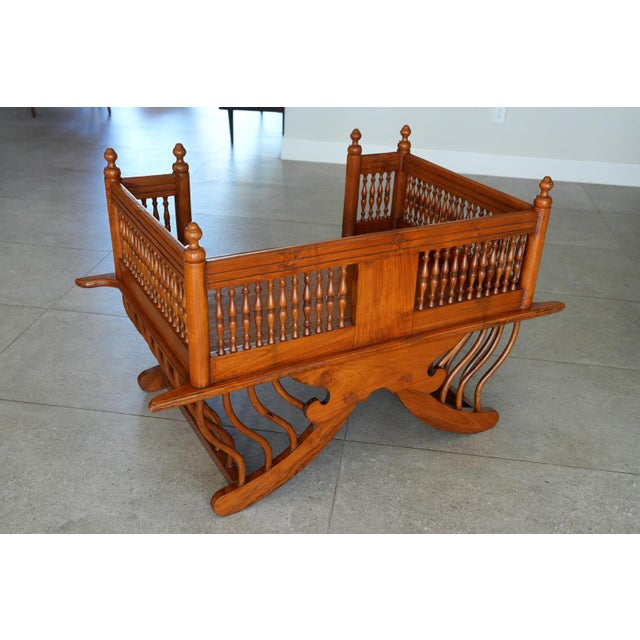 Brown Vintage Hand-Carved Teak Howdah-Style Bench | Made in Singapore | Raj Colonial For Sale - Image 8 of 12
