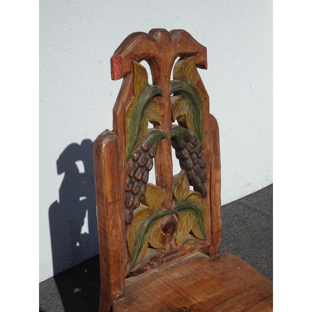 Vintage Rustic Country Style Side Chair W Carved Fruit Backrest For Sale - Image 4 of 14