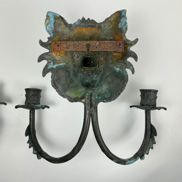 Pair of Early 20th Century Growling Boar Heads Cast Metal Sconces For Sale - Image 12 of 12