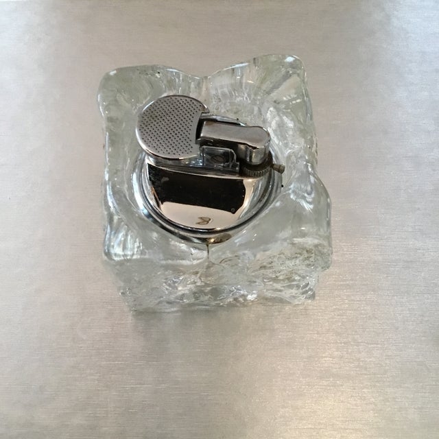 Mid-Century Heavy Glass Ashtray and Cigarette Lighter For Sale - Image 9 of 9
