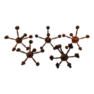 Vintage Rustic Style Wooden Chandeliers, 1970s, Set of 5 For Sale
