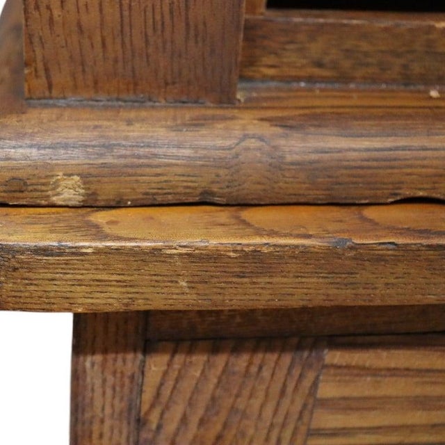 Antique Oversized 2 Piece Oak Country Store Cabinet With Carved Pulls 20thC For Sale - Image 4 of 9