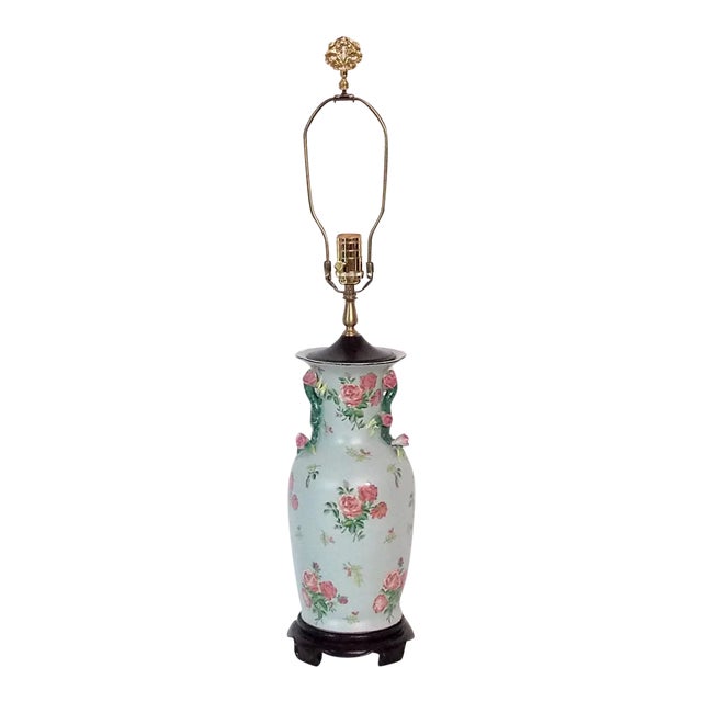 1950s Asian Rose Porcelain Lamp For Sale