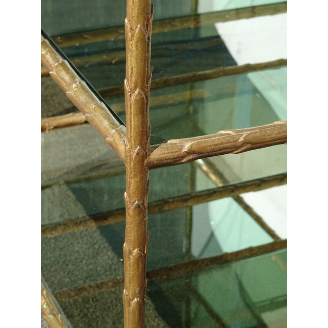 Pair of Vintage Three Tier Brass Bronze Side Tables W Etched Leaf Frames For Sale - Image 11 of 18