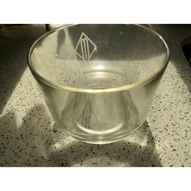 Vintage glass bowl with art deco style "M" monogram. From lovely local estate.