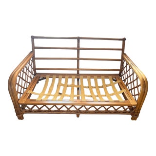 Mid 20th Century Vintage Ficks Reed Diamond Rattan Loveseat For Sale