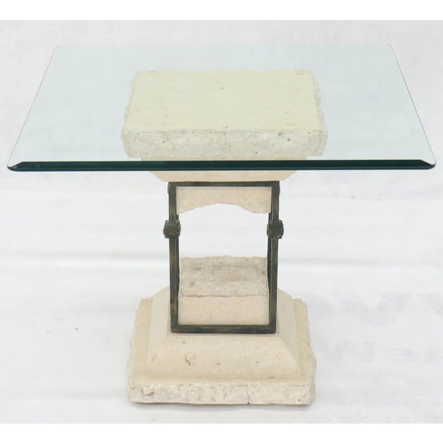 Single Suspended Pedestal Base Square Glass Top Side Table For Sale - Image 6 of 13
