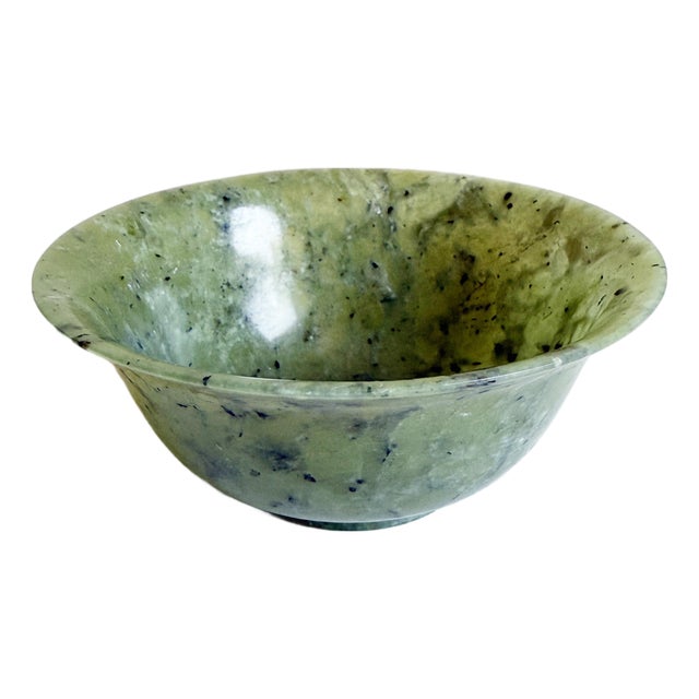 Chinese Spinach Jade Bowl, Mid 20th Century For Sale