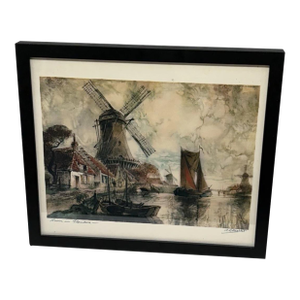 Signed Color Etching by Al Wettel "Rive in Flanders" Date to the Late 1930s