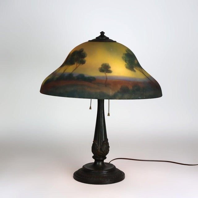 1920s 1920 Jefferson School Arts & Crafts Reverse Painted Landscape Lamp For Sale - Image 5 of 12