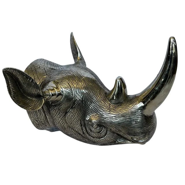 Late 20th Century Late 20th Century Wall Mounted Cast Aluminum Rhino Sculpture For Sale - Image 5 of 12