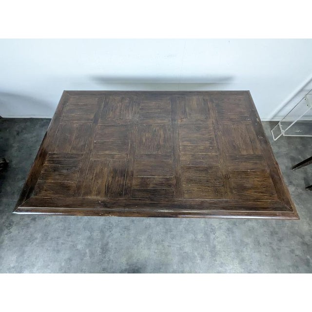 Oak Farmhouse Table with Paneled Top and Lyre-Shaped Legs, 1940s For Sale - Image 4 of 10