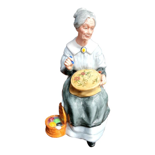 Royal Doulton English "Embroidering" Fine Porcelain Figurine For Sale