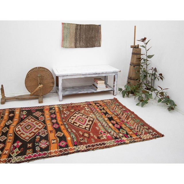 Vintage Embroidered Wide Turkish Kilim Runner For Sale In Los Angeles - Image 6 of 7