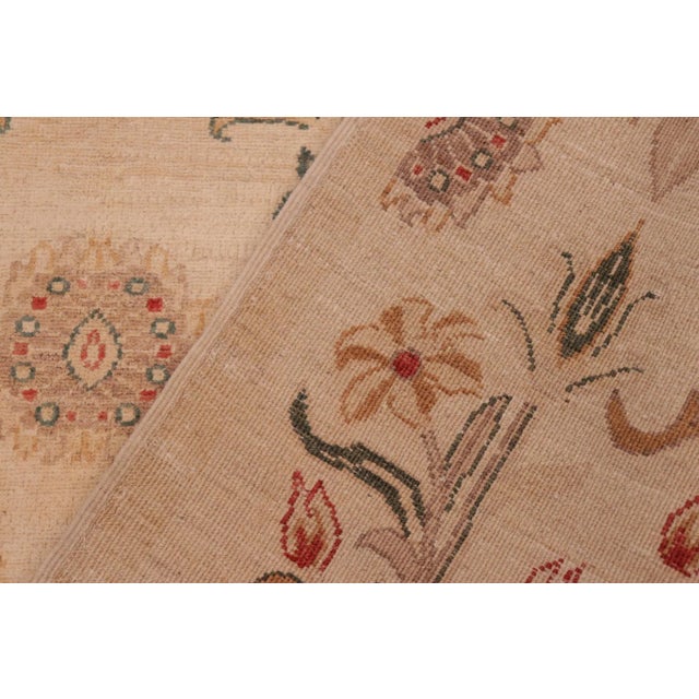 Tan Shabby Chic Ziegler Tan Green Hand-Knotted Wool Rug - 5'10'' X 8'8'' For Sale - Image 8 of 8