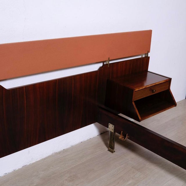 Mid-Century Double Bed with Suspended Bedside Tables in Wood and Fabric, 1950s For Sale - Image 17 of 18