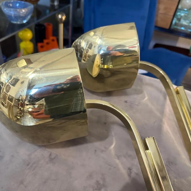 Two 1980s Elegant Mid-Century Modern Brass Italian Wall Sconces by Lumi Milano For Sale - Image 9 of 13