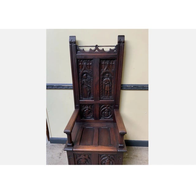 Antique Neo-Gothic Chest Bench, 1880 For Sale - Image 4 of 9