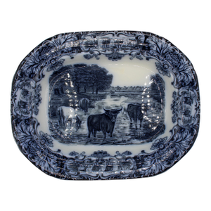 1891-1911 English Wedgwood Cows Flow Blue Pattern Platter