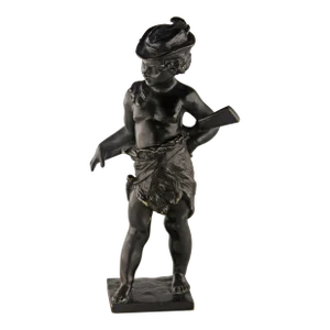 Late 19th Century Romantic French Black Patina Bronze Sculpture of a Hunter Boy With Riffle