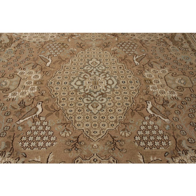 Hand-Knotted Vintage Persian Qum Rug in Beige-Brown Medallion Floral Pattern For Sale In New York - Image 6 of 7