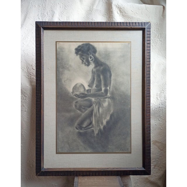 Drawing/Sketching Materials Vintage Mid-Century Figurative Charcoal Drawing of Kneeling Figure With Glowing Orb – Signed "Fryson" For Sale - Image 7 of 8