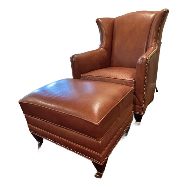 Henredon Leather Chair and Ottoman | Chairish