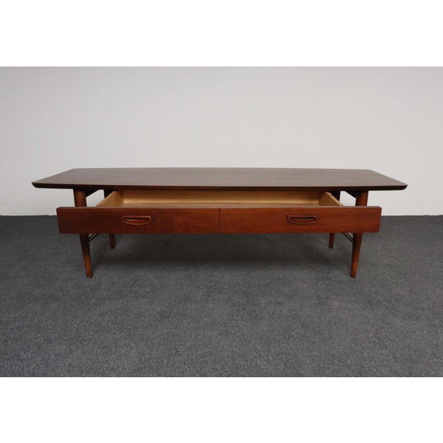 Altavista Lane Mid-Century Modern Surfboard-Form Laminate and Walnut Coffee Table With Drawer by Lane For Sale - Image 4 of 18