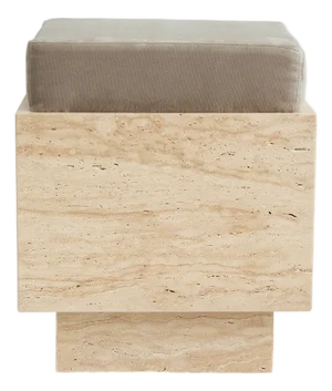 Travertine Cube Stool with Velvet Cushion from Kiwano Concept