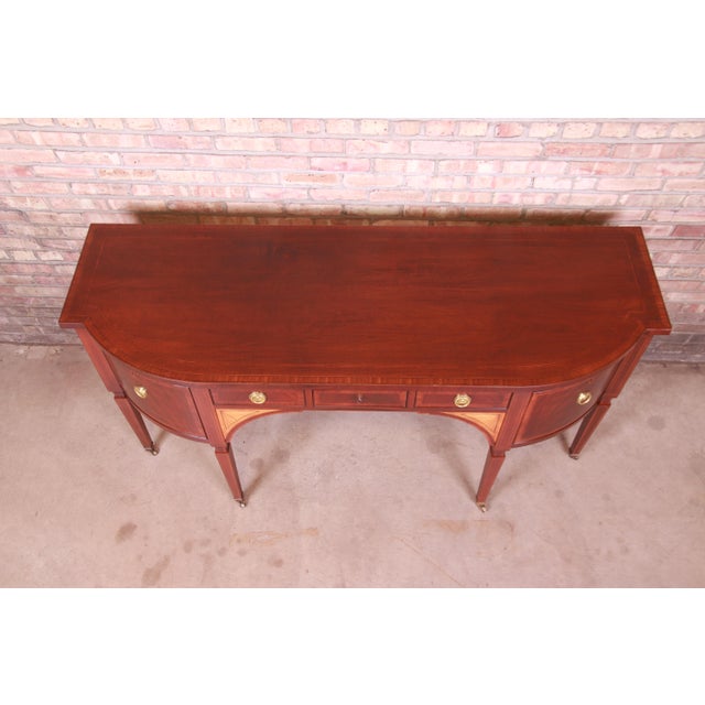 Baker Furniture Stately Homes Sheraton Bow Front Inlaid Mahogany Sideboard For Sale - Image 11 of 13