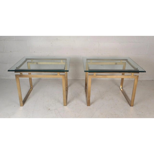 Folk Art Pair of Mid-Century Modern Sled Leg End Tables For Sale - Image 3 of 13