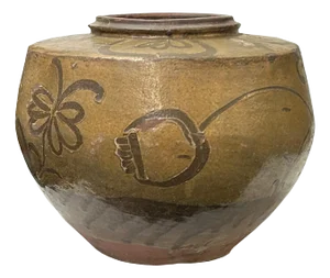 Vintage Earthy Beige Brown Village Rural Pottery Ceramic Pot Vase