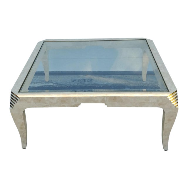 Late 20th Century Maitland Smith Tessellated Stone Brass Inlay Square Coffee Table For Sale