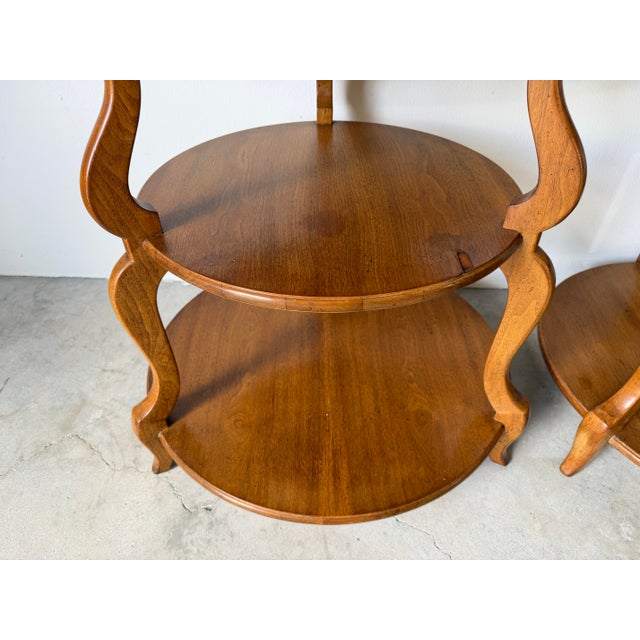 Wood Hollywood Regency Grosfeld House Walnut Three-Tier End Tables – Pair For Sale - Image 7 of 16