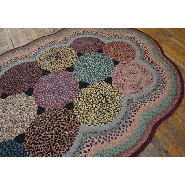 Beautifuly Soft Multi Color Ground With Colorful Circles Oval Antique American Braided Rug For Sale - Image 12 of 15