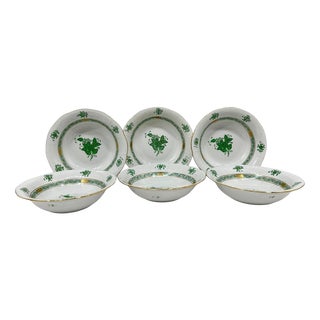 Chinese Bouquet Apponyi Green Fruit Bowls from Herend, 1980s, Set of 6 For Sale