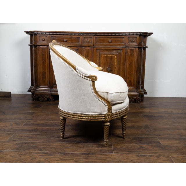Gold French Louis XVI Style 19th Century Giltwood Upholstered Canapé en Corbeille For Sale - Image 8 of 10