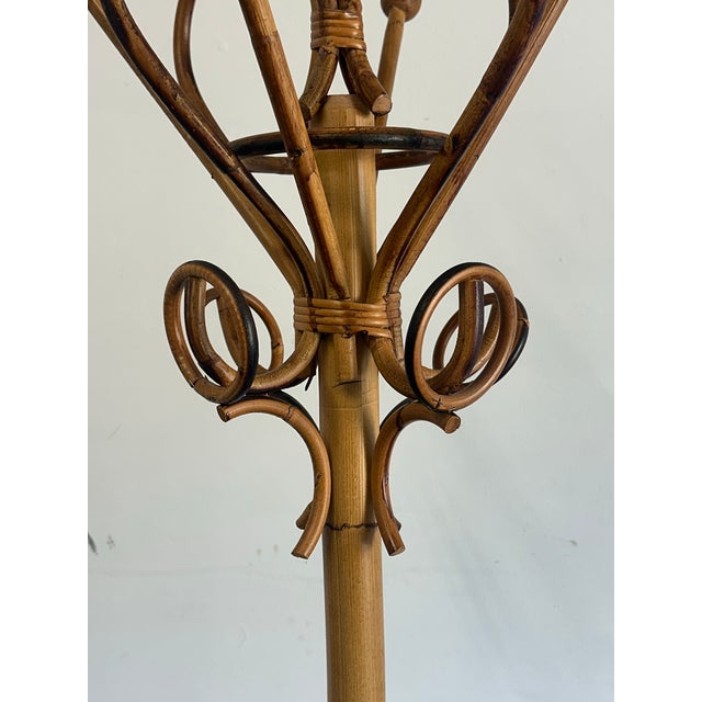 Brown 1960s Italian Bamboo and Rattan Coat Rack Tree Attributed to Rosenthal Netter For Sale - Image 8 of 9