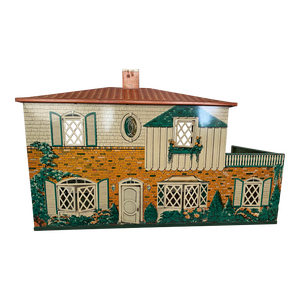 Vintage 1950's T. Cohn Tin Litho Metal Retro Two Story Dollhouse