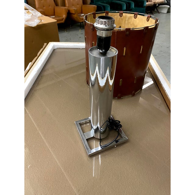 Animal Skin 1960s Brutalist Italian Leather & Chrome Table Lamp For Sale - Image 7 of 8