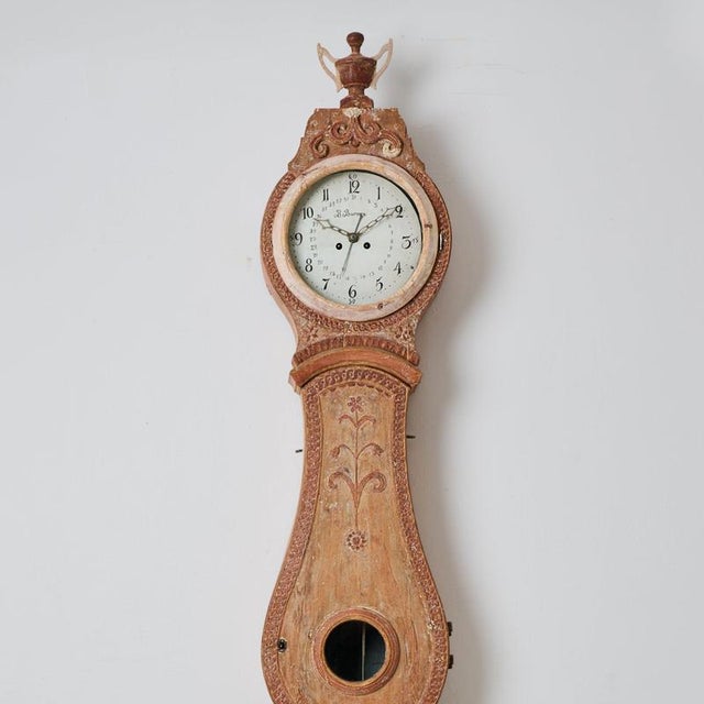 Gustavian Long Case Clock in Hand-Carved Pine, Sweden, 1790 For Sale - Image 6 of 11