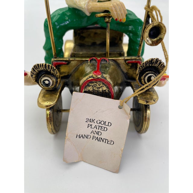 Gold Vintage Ronald A. Lee 24k Gold-Plated Hand-Painted Clown in Wind-Up Car Sculpture, C. 1979–1981 For Sale - Image 8 of 15
