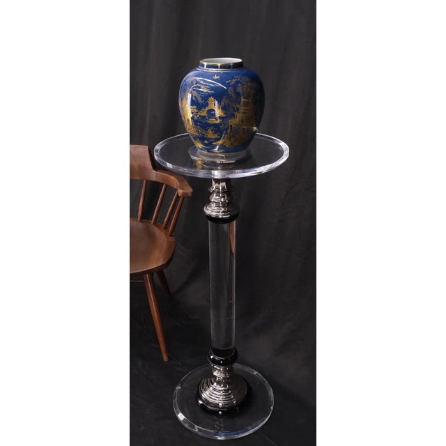 Plastic Mid Century Modern Haziza Clear Lucite Round Pedestal Side Table Stand For Sale - Image 7 of 13