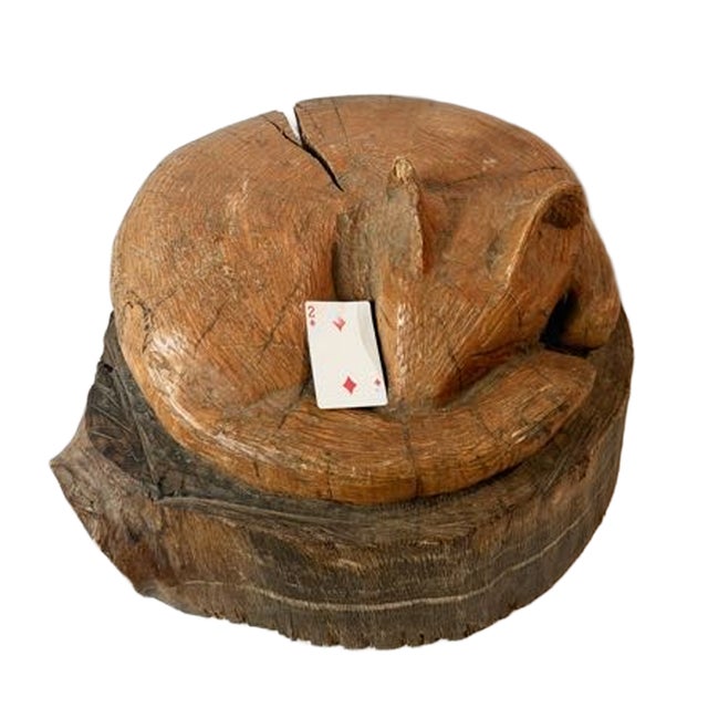 Vintage Hand Carved Sleeping Fox/Cat Log Sculpture For Sale - Image 9 of 11