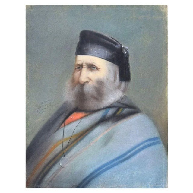 Portrait of Old Giuseppe Garibaldi - Chalk, Charcoal and Oil Pastels - 1880 1880 For Sale - Image 3 of 3