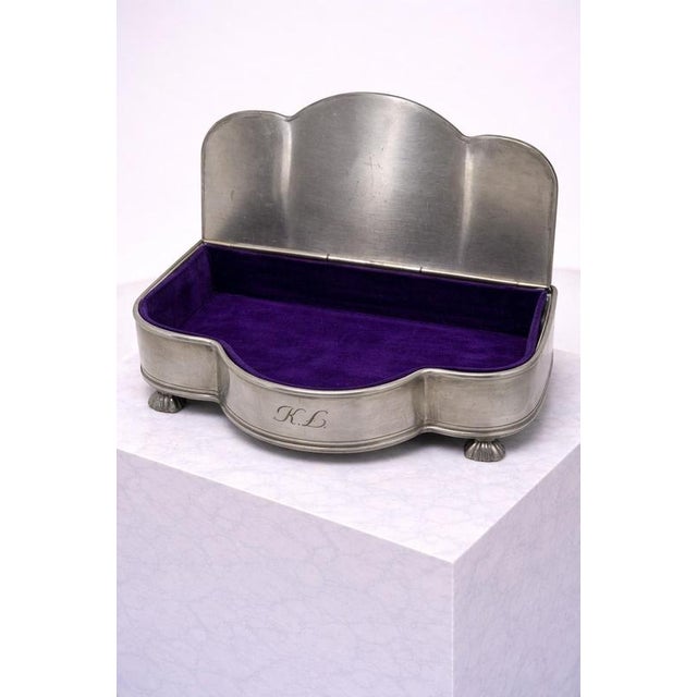 Swedish Art Deco Pewter Jewelry Box with Purple Velvet Interior from GAB, 1933 For Sale - Image 4 of 8