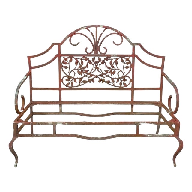 Vintage French Art Nouveau Style Leafy Vine Cast Aluminum Garden Patio Bench For Sale