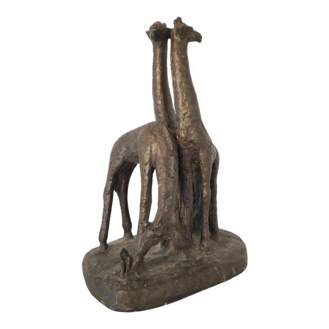 1972 Austin Productions Giraffe Chalkware/Plaster Sculpture Bronzetone Brutalist For Sale