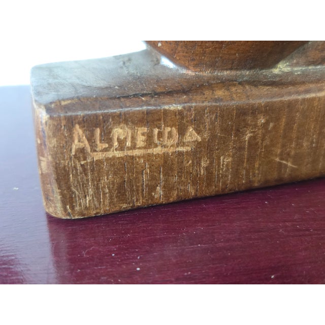 VIntage Hand Carved Lady Signed Almeida For Sale - Image 4 of 11