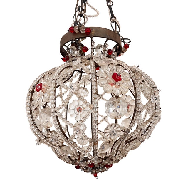 Small Vintage Italian Hanging Light with Red and Clear Glass Beads, 1950s For Sale - Image 4 of 5